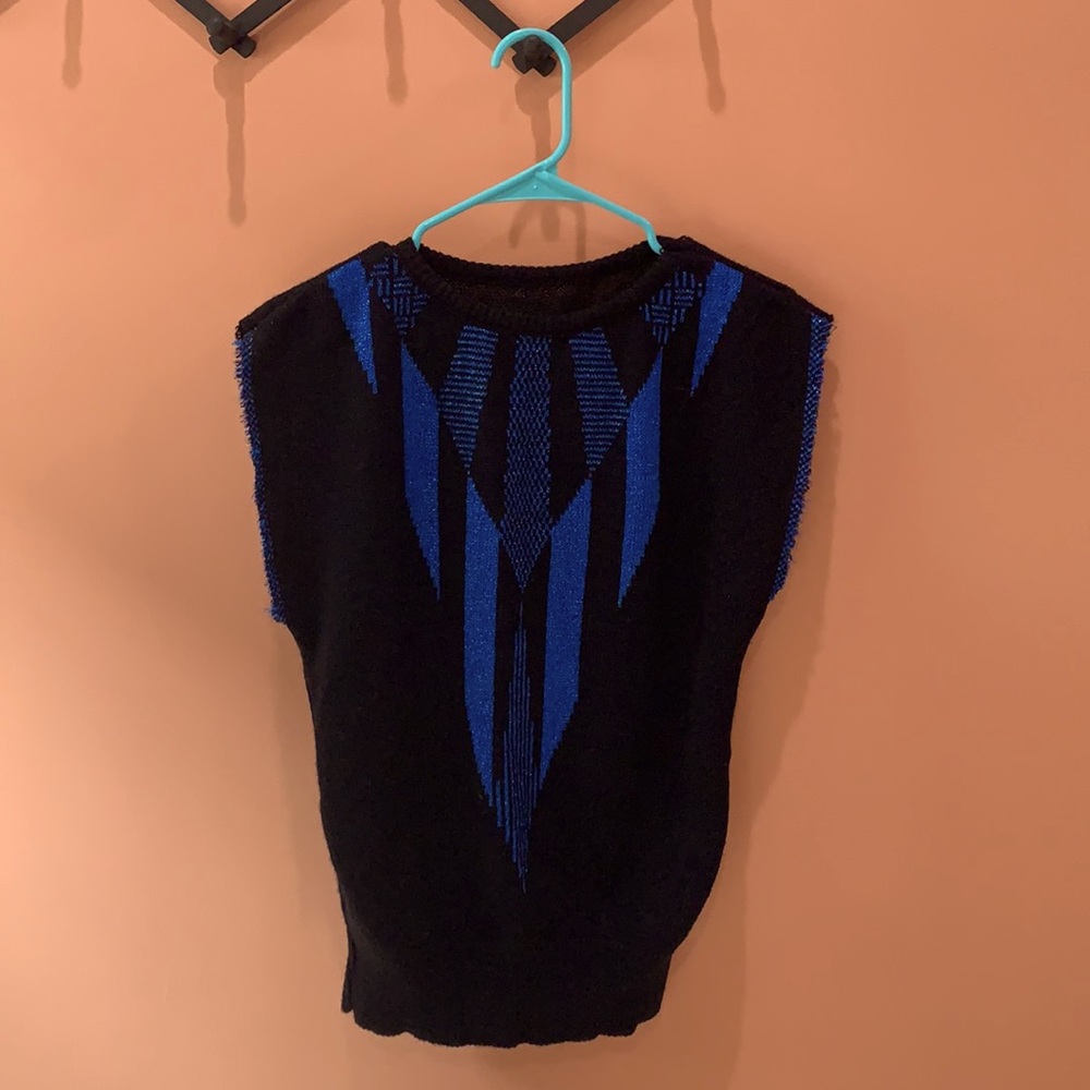 Small vintage lamé sweater vest with metallic blue thread